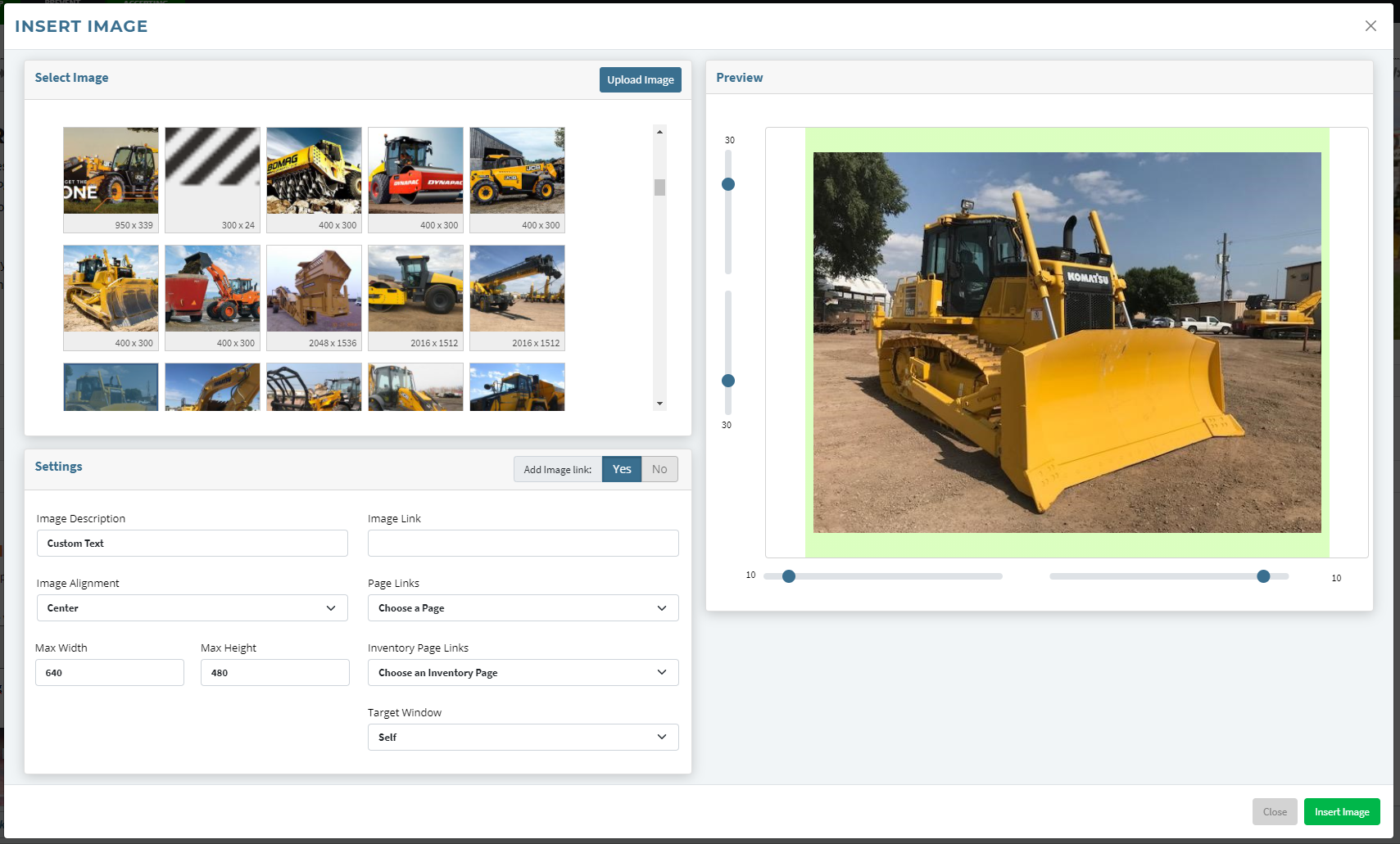 Insert Image pane of the Sandhills WP Editor